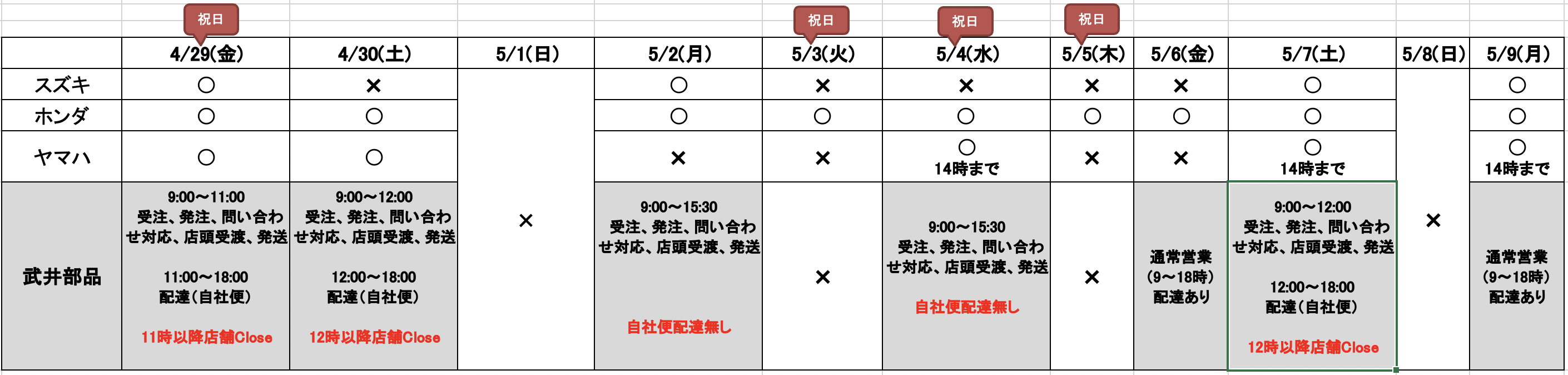 2022ゴールデンウイーク弊社とメーカーの出荷・営業カレンダーまとめ