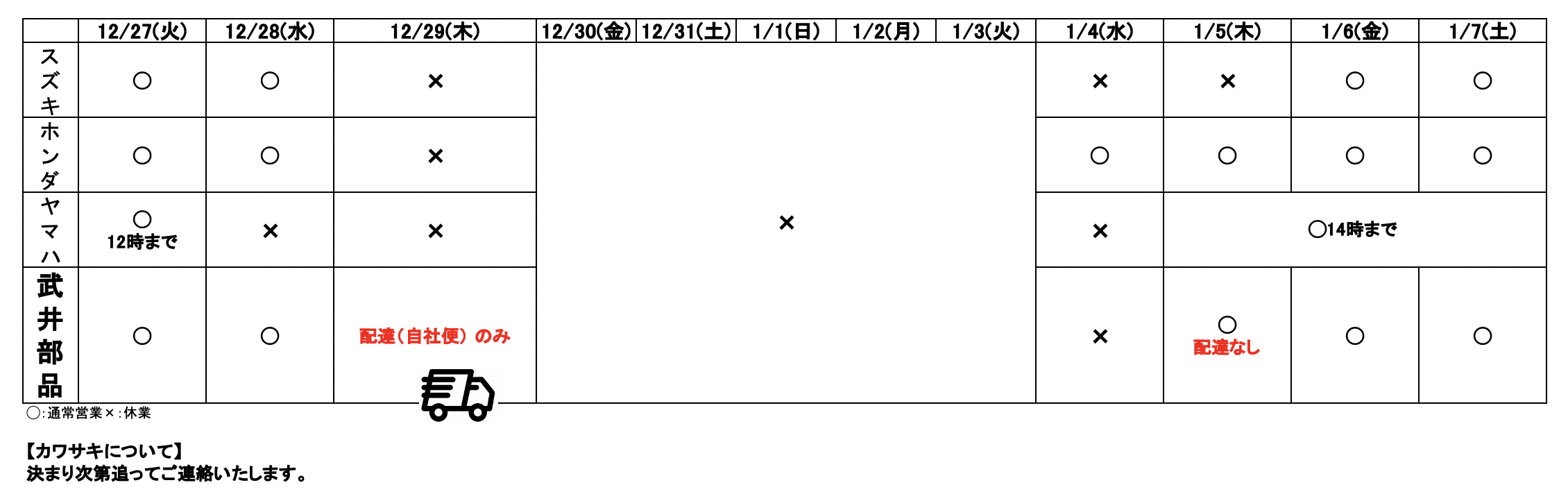 2022-23年末年始期間中の弊社とメーカーの営業・出荷対応カレンダーまとめ