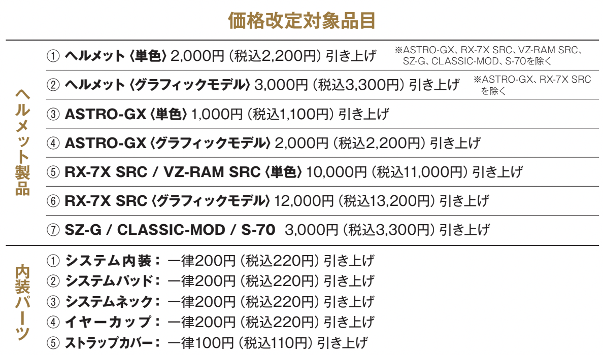 アライヘルメット価格改定【2022年11月1日より】